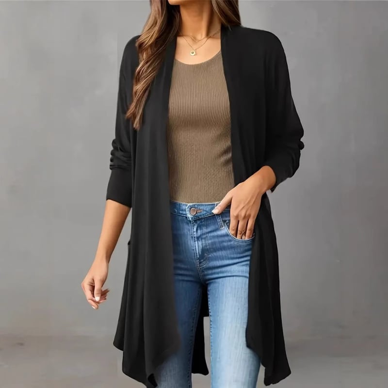 2024 Amazon AliExpress Noua Jachetă cu mânecă lungă pentru femei europene și americane, jachetă simplă cu cardigan casual, jachetă lungă