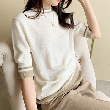 2022 Skorá jar Nový elegantný jednoduchý ležérny univerzálny sveter s polovičnými rukávmi, farebne zladený, dámsky sveter, základná košeľa, trendy