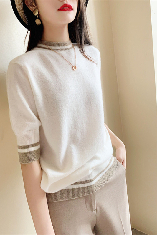 2022 Skorá jar Nový elegantný jednoduchý ležérny univerzálny sveter s polovičnými rukávmi, farebne zladený, dámsky sveter, základná košeľa, trendy