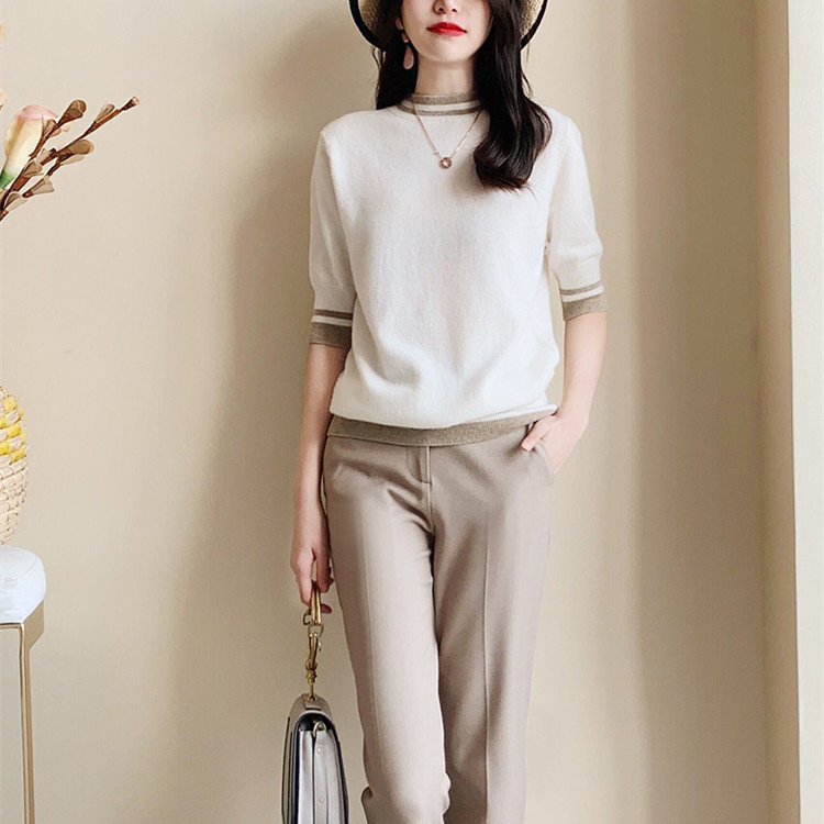 2022 Skorá jar Nový elegantný jednoduchý ležérny univerzálny sveter s polovičnými rukávmi, farebne zladený, dámsky sveter, základná košeľa, trendy