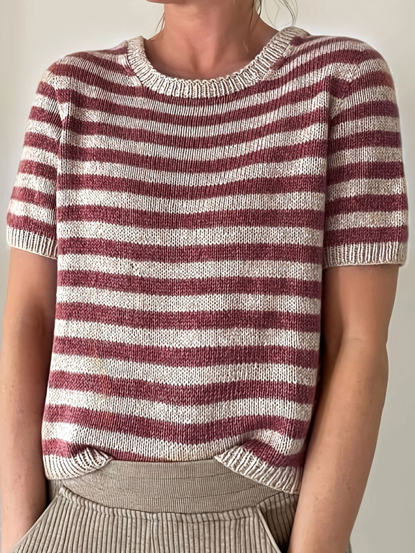 Európa a Spojené štáty americké cezhraničný Amazon nový módny krátky rukáv pruhovaný sveter sveter top