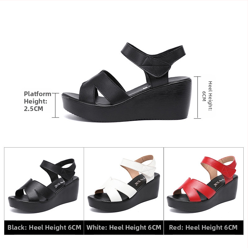 Dámske sandále na klinovom podpätku s suchým zipsom, nové letné 2024, platforma, platforma, platforma, univerzálne sandále na vysokom podpätku, plus size