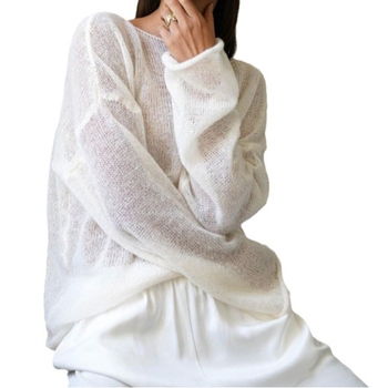 Amazon pārrobežu e-komercija Eiropā un Amerikas Savienotajās Valstīs, balta, plāna adīta Perspective blūze, sieviešu garroku vaļīgs džemperis