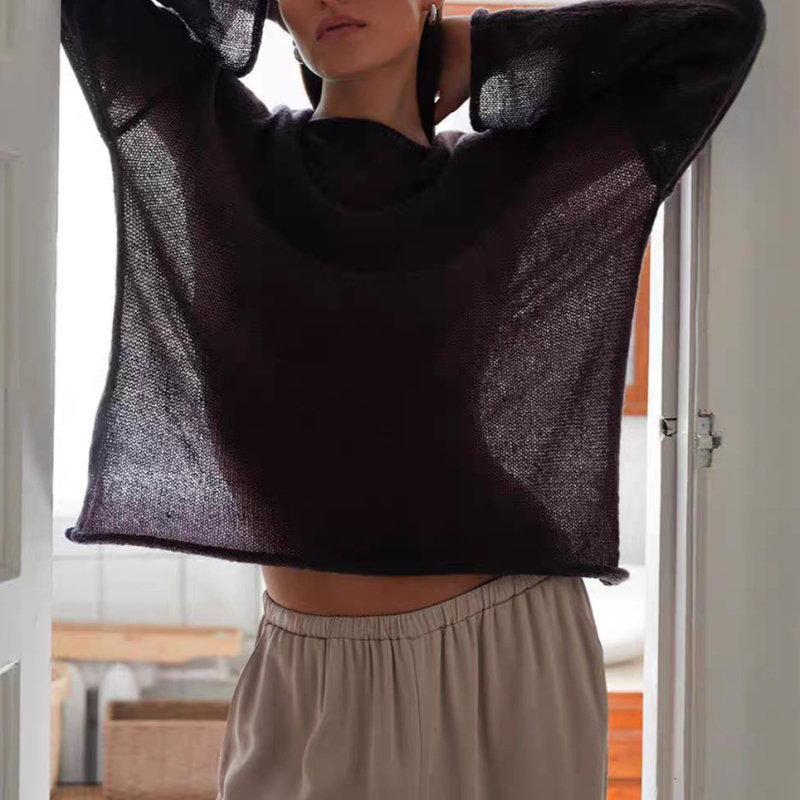 Amazon pārrobežu e-komercija Eiropā un Amerikas Savienotajās Valstīs, balta, plāna adīta Perspective blūze, sieviešu garroku vaļīgs džemperis