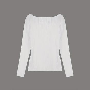 2023 Európsky a americký cezhraničný top s okrúhlym výstrihom na začiatku jesene, trendy štýlový štíhly top s dlhým rukávom a odhalenou kľúčnou kosťou, štíhly vzhľad, ľahký top pre dospelých