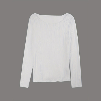 2023 Európsky a americký cezhraničný top s okrúhlym výstrihom na začiatku jesene, trendy štýlový štíhly top s dlhým rukávom a odhalenou kľúčnou kosťou, štíhly vzhľad, ľahký top pre dospelých