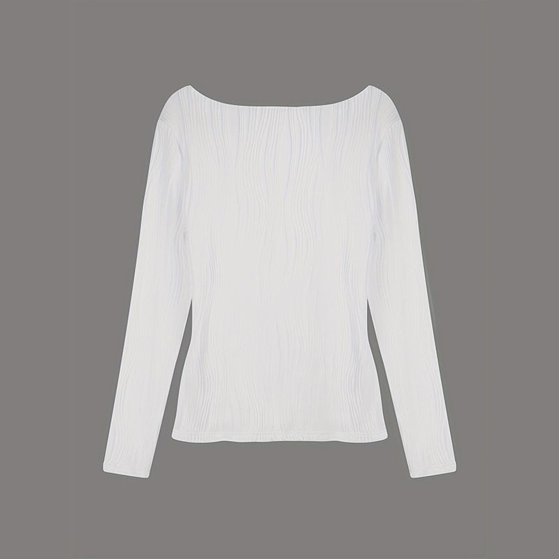 2023 Európsky a americký cezhraničný top s okrúhlym výstrihom na začiatku jesene, trendy štýlový štíhly top s dlhým rukávom a odhalenou kľúčnou kosťou, štíhly vzhľad, ľahký top pre dospelých
