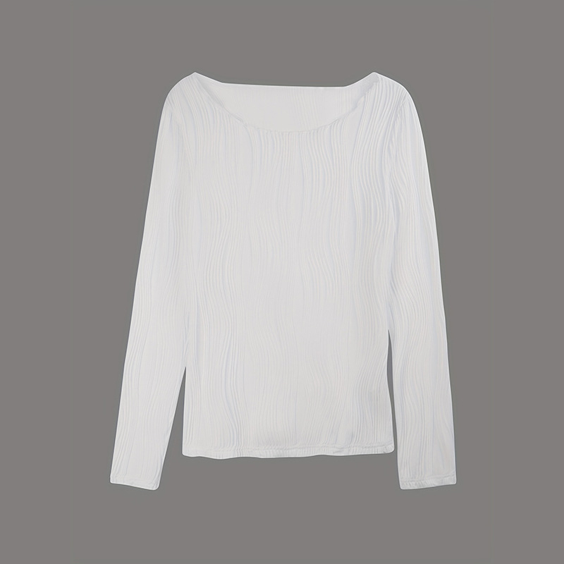 2023 Európsky a americký cezhraničný top s okrúhlym výstrihom na začiatku jesene, trendy štýlový štíhly top s dlhým rukávom a odhalenou kľúčnou kosťou, štíhly vzhľad, ľahký top pre dospelých