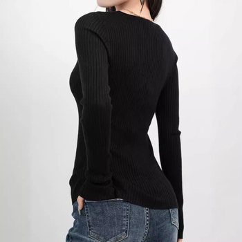 2024 Európske a americké cezhraničné dámske nové elegantné pletené tričko s dlhým rukávom a výstrihom do V, úzky tenký základný sveter