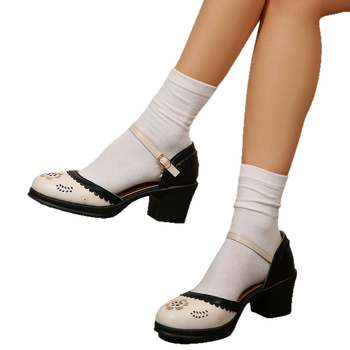 Άνοιξη νέα ξένα εμπορικά παπούτσια με χοντρό τακούνι, γυναικεία ρωμαϊκά παπούτσια 2025 με διασυνοριακό κοίλο τακούνι plus size, παπούτσια Mary Jane 43