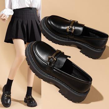 Dámske mokasíny na platforme z mäkkej kože s veľkými rozmermi, jar a jeseň 2023, nové retro britské nazúvacie mokasíny