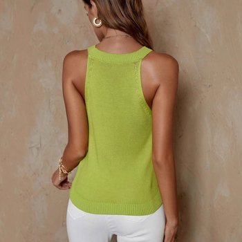 Διασυνοριακά ευρωπαϊκά και αμερικανικά γυναικεία ρούχα Ανοιξιάτικα μπλουζάκια Καλοκαιρινά γιλέκα Υφαντά αμάνικα με στρογγυλή λαιμόκοψη Λεπτά πλεκτά γιλέκα