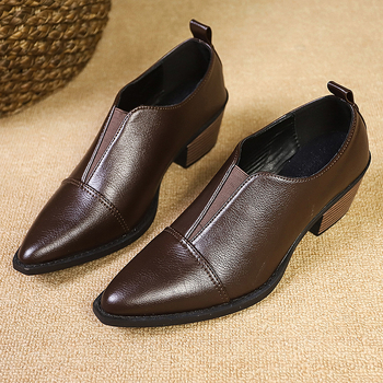 Jesenné špicaté hrubé podpätky, malé kožené topánky pre ženy, nové, plus size, retro profesionálne topánky z roku 2024, topánky s hlbokým ústami a nízkym podpätkom