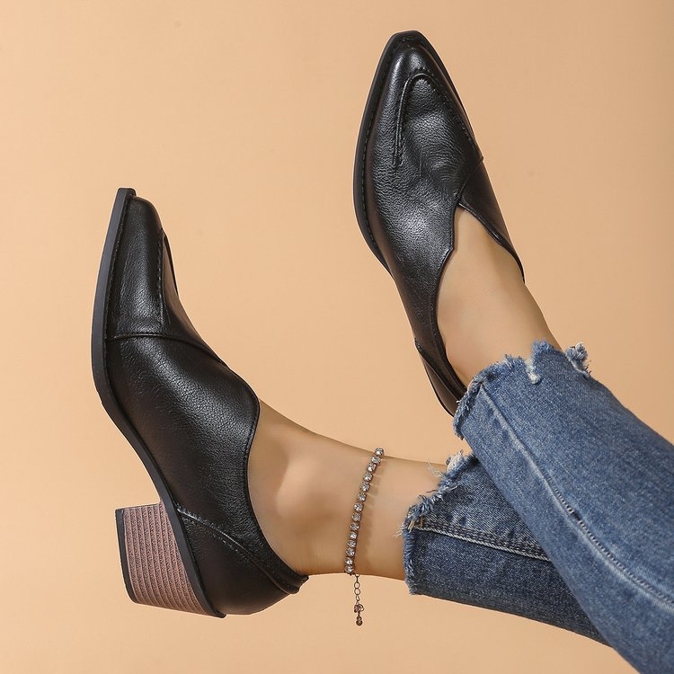 Εξωτερικού εμπορίου, μεγάλες μυτερές κοντές μπότες με χοντρό τακούνι, γυναικείες μπότες 2024, φθινόπωρο και χειμώνα, νέες γυναικείες μπότες ρετρό χειροποίητες με χαμηλό τακούνι, μικρές δερμάτινες μπότες με μονό τακούνι