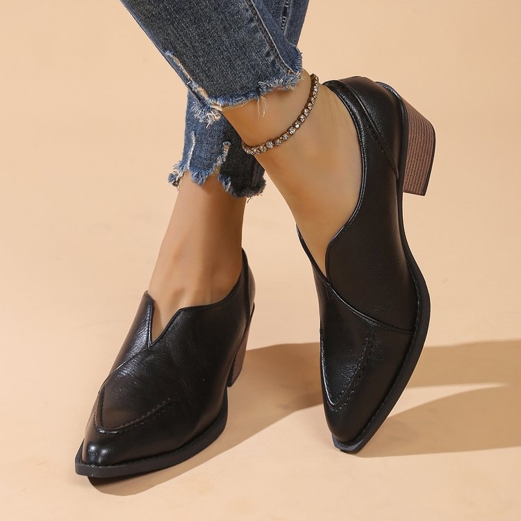 Εξωτερικού εμπορίου, μεγάλες μυτερές κοντές μπότες με χοντρό τακούνι, γυναικείες μπότες 2024, φθινόπωρο και χειμώνα, νέες γυναικείες μπότες ρετρό χειροποίητες με χαμηλό τακούνι, μικρές δερμάτινες μπότες με μονό τακούνι