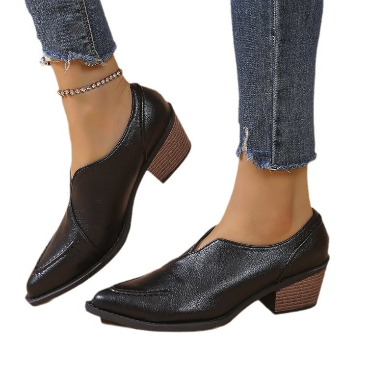 Εξωτερικού εμπορίου, μεγάλες μυτερές κοντές μπότες με χοντρό τακούνι, γυναικείες μπότες 2024, φθινόπωρο και χειμώνα, νέες γυναικείες μπότες ρετρό χειροποίητες με χαμηλό τακούνι, μικρές δερμάτινες μπότες με μονό τακούνι