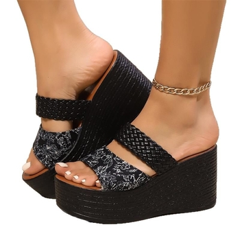 Dámske papuče na kline s veľkými rozmermi, nový štýl, 2025, letné, európske a americké, vysoké podpätky, hrubé papuče