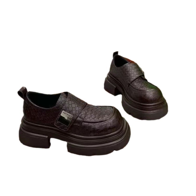 Dámske topánky European Station 2024, jar, nové, hrubé mokasíny so suchým zipsom v britskom štýle, lakovaná koža, lenivé topánky, trendy