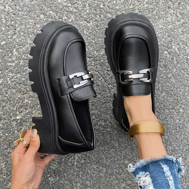 Dámske mokasíny s hrubou podrážkou a okrúhlou hlavou na jar a jeseň 2024, nové outdoorové oblečenie, zväčšené malé kožené topánky v britskom štýle, veľkoobchod Mary Jane