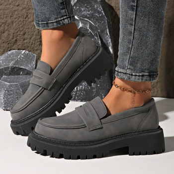 Dámske mokasíny s hrubou podrážkou plus size, veľkosť muffin, jednoduché topánky, jar 2024, nové, britský štýl, študentské topánky s mäkkou podrážkou, malé kožené topánky pre ženy