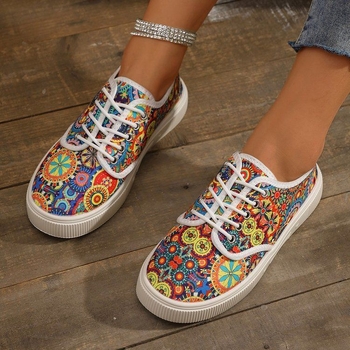 2024 Εξωτερικού Εμπορίου Νέο Στυλ Μεγάλου Μεγέθους Πολύχρωμα Χαμηλά Μονά Παπούτσια Γυναικεία Εθνικό Στυλ Βαμμένο Καμβά Lazy Flat Sole Μονά Παπούτσια