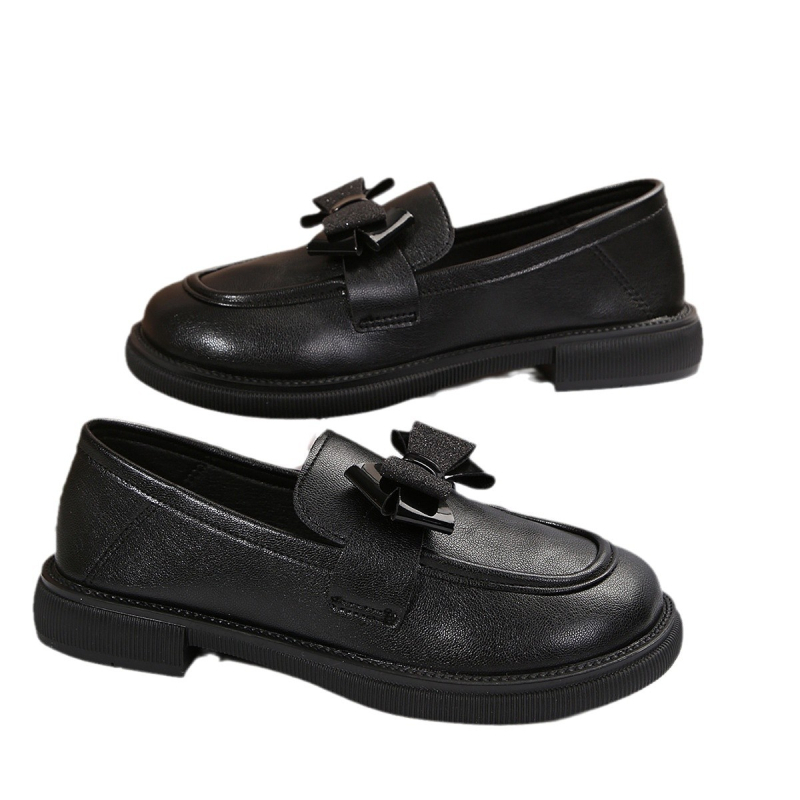 2025 Nové jarné a jesenné dámske topánky s mäkkou podrážkou, jednovrstvové, s mašľou, retro mokasíny s hrubou podrážkou, malé kožené topánky v britskom štýle, dámske topánky s hrubým podpätkom