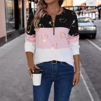 Európske a americké cezhraničné Amazon Hot-Selling Nové kontrastné farebné srdiečkové okrúhle výstrih s dlhým rukávom a bežnou mikinou sú všestranné