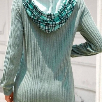 Prekogranična vanjska trgovina Jesenska odjeća 2023 Ženska odjeća Amazon Europski i američki pleteni šavovi Kontrastne boje Žakard pulover s kapuljačom dugih rukava