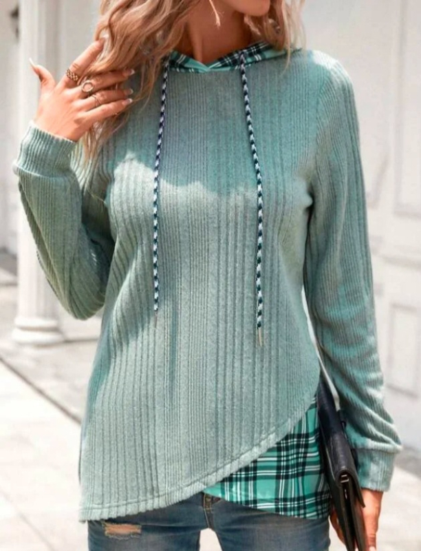 Prekogranična vanjska trgovina Jesenska odjeća 2023 Ženska odjeća Amazon Europski i američki pleteni šavovi Kontrastne boje Žakard pulover s kapuljačom dugih rukava