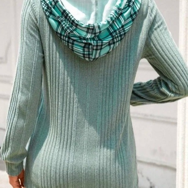 Prekogranična vanjska trgovina Jesenska odjeća 2023 Ženska odjeća Amazon Europski i američki pleteni šavovi Kontrastne boje Žakard pulover s kapuljačom dugih rukava