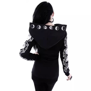 9509#2020 AliExpress WISH Amazon Explosions Μαύρο Πανκ Φόρεμα Peng με Κουκούλα και Στάμπα σε Φεγγάρι