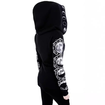 9509#2020 AliExpress WISH Amazon Explosions Μαύρο Πανκ Φόρεμα Peng με Κουκούλα και Στάμπα σε Φεγγάρι