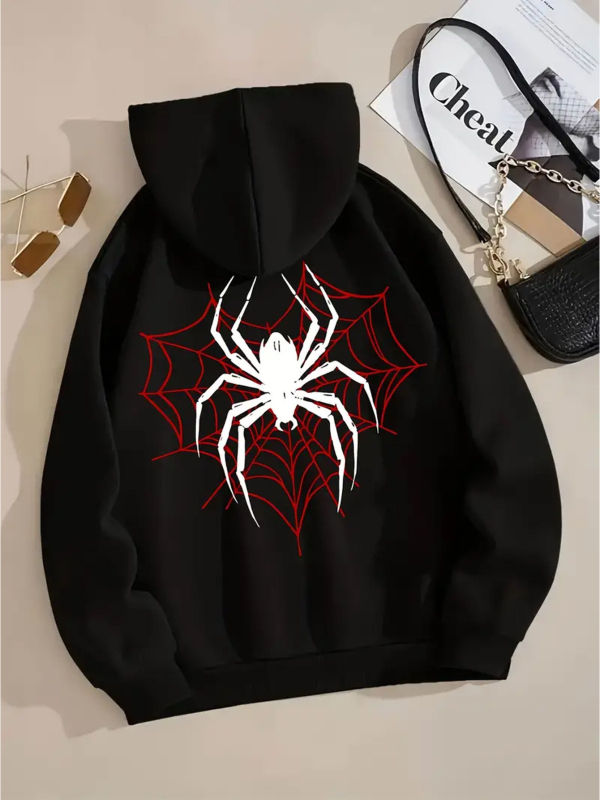 [Tarpvalstybinis Europos kodas] „Spider“ grafikos rašto džemperis su gobtuvu – laisvalaikio megztas sportinis džemperis su gobtuvu