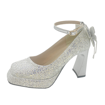 Νέα παπούτσια Mary Jane με χοντρό τακούνι και κρυστάλλινα παπούτσια γάμου, νυφικά παπούτσια, μικρά τετράγωνα παπούτσια για δεξιώσεις με ψηλοτάκουνα παπούτσια