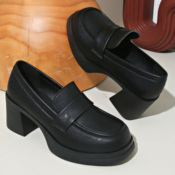 Νέα Άνοιξη 2025, Μικρά Δερμάτινα Παπούτσια Βρετανικού Στυλ, Χοντρές Σόλες, Plus Size, Γυναικεία Μοκασίνια με Χοντρό Τακούνι, Ρετρό, Παπούτσια με Ψηλοτάκουνα, Διασυνοριακά