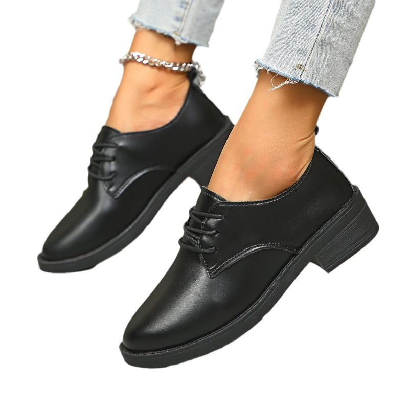 Jar/leto 2025 Nové japonsko-britské štýlové dámske mokasíny s okrúhlou špičkou a šnurovaním na hrubom podpätku, hrubá podrážka, šnurovacie kožené topánky