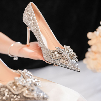 6681-23-097 νυφικά παπούτσια με φιόγκο και πούλιες από στρας, φόρεμα για δεξιώσεις, πολυτέλεια υψηλής ποιότητας, ιδιοσυγκρασία