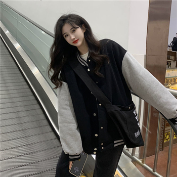 Γυναικείο Φούτερ Μπέιζμπολ με Ραφή σε Αντίθεση Χρωμάτων, Φθινόπωρο και Χειμώνα, Κορεάτικο Στυλ, Χαλαρό, Τεμπέλ Στυλ, Φοιτητικό Παλτό, Μοντέρνο