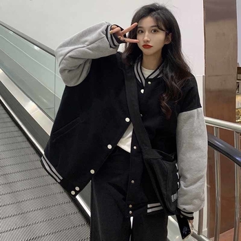 Γυναικείο Φούτερ Μπέιζμπολ με Ραφή σε Αντίθεση Χρωμάτων, Φθινόπωρο και Χειμώνα, Κορεάτικο Στυλ, Χαλαρό, Τεμπέλ Στυλ, Φοιτητικό Παλτό, Μοντέρνο