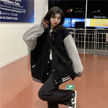 Γυναικείο Φούτερ Μπέιζμπολ με Ραφή σε Αντίθεση Χρωμάτων, Φθινόπωρο και Χειμώνα, Κορεάτικο Στυλ, Χαλαρό, Τεμπέλ Στυλ, Φοιτητικό Παλτό, Μοντέρνο