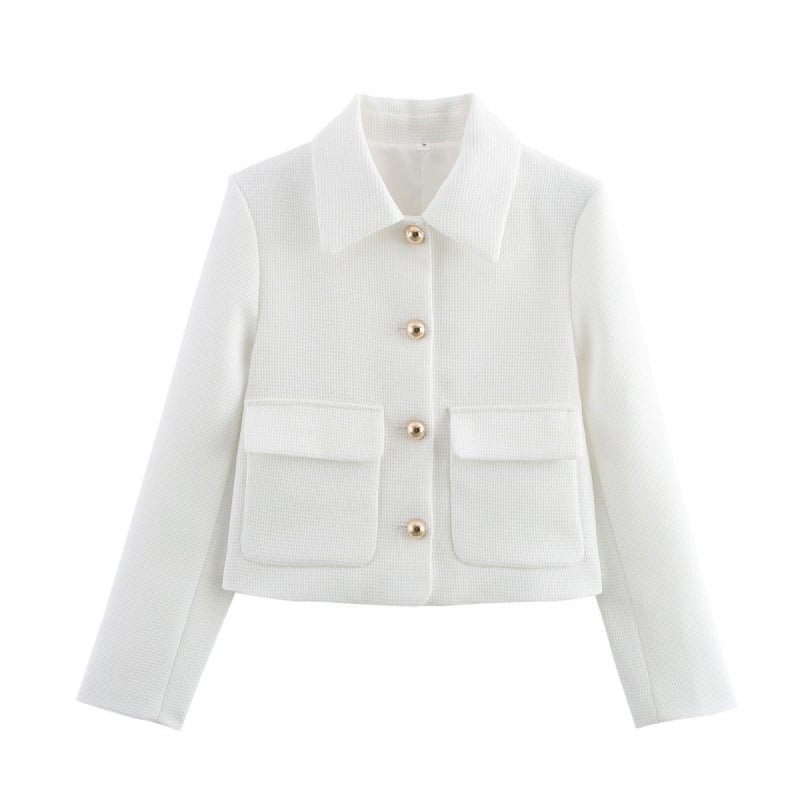Îmbrăcăminte nouă pentru femei de primăvară, stil Chanel, simplu 2025, jachetă albă cu nasturi, stil european și american, decorare în stil all-match