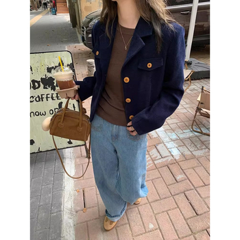 Αμερικανικό Στυλ Ρετρό Σχεδιασμός Αίσθησης Εξειδίκευσης Ρετρό Στυλάτο Αντιγηραντικό Μπουφάν Γυναικείο Φθινοπωρινό Νέο Casual Ολόσωμο Κοντό Κοστούμι Γυναικείο