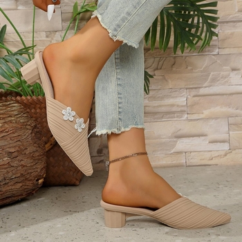 2025 Νέα στυλ Baotou Μισές παντόφλες για γυναίκες, Κορεάτικο στυλ Μοντέρνα σανδάλια με μυτερή μύτη και χοντρό τακούνι, μοντέρνα και ευέλικτα