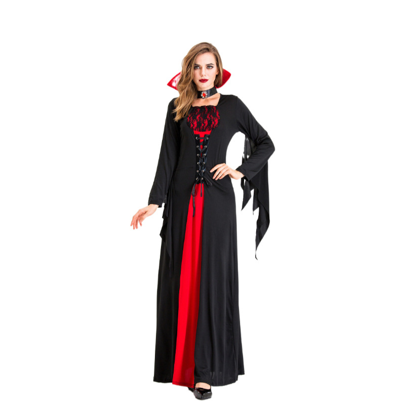 Helovino kostiumas Naujas vampyro šikšnosparnio kostiumas Raudonas juodas nėrinių velnio kostiumas cosplay Eksportas „Amazon“