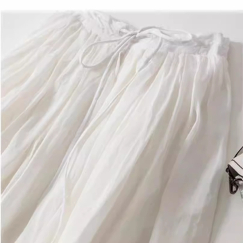 2023 Nový letný štýl Japonský a kórejský voľný zoštíhľujúci vzhľad a elegantná ľanová sukňa Dlhá sukňa Bavlnená a ľanová elastická sukňa s veľkým lemom pre ženy