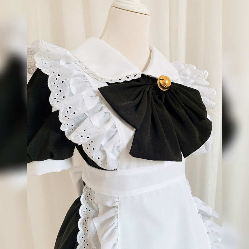 Klasický čiernobiely kostým slúžky COS Princezná Lolita s veľkou sukňou, mäkká dievčenská sukňa, anime slúžka, uniforma