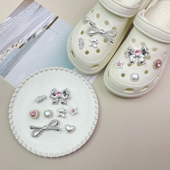 Koopakingade aksessuaarid Tüdrukute roosa lips Kolmemõõtmeline pandlaga kingapandla ülemine koopaking Dekoratiivne hõbedane armastus