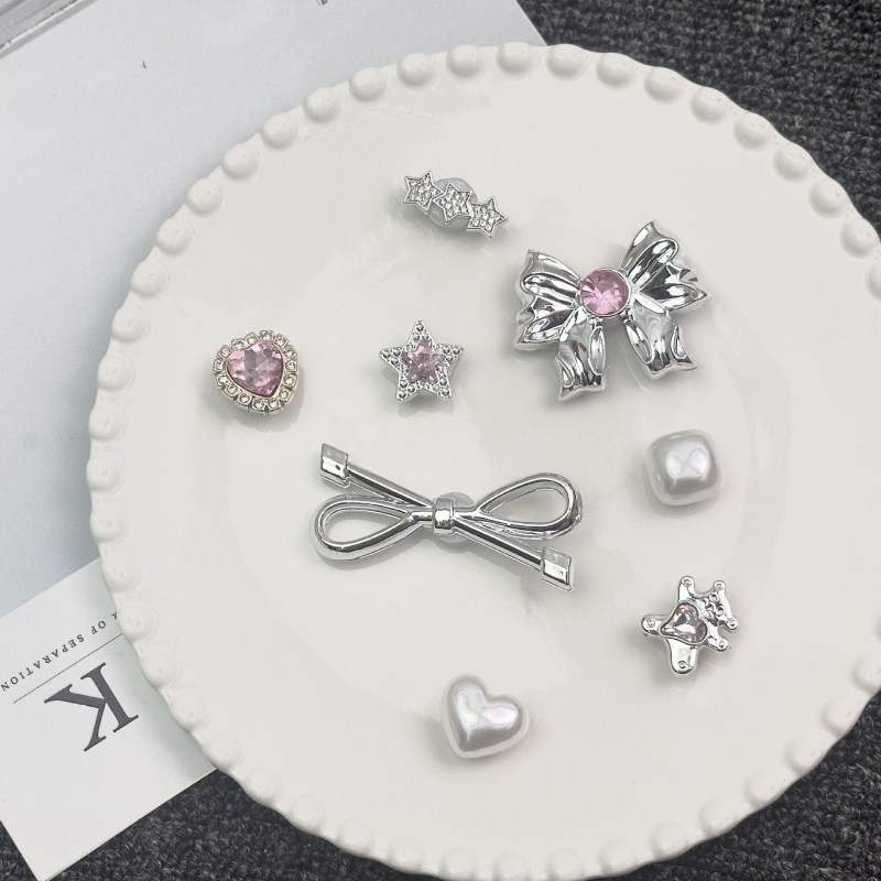 Koopakingade aksessuaarid Tüdrukute roosa lips Kolmemõõtmeline pandlaga kingapandla ülemine koopaking Dekoratiivne hõbedane armastus