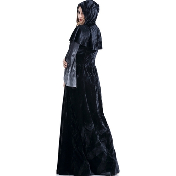 Νέο Halloween με κρανίο και εκτύπωση μάγισσας, ευρωπαϊκής και αμερικανικής καταγωγής, μακρύ φόρεμα βαμπίρ, φόρεμα βασίλισσας, φόρεμα με κουκούλα