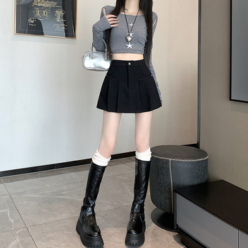 Γυναικεία φούστα με ψηλή μέση και πτυχώσεις Real Shot, μόδα 2023, νέα κοντή φούστα, αδυνάτισμα, αισθητική, μισή φούστα